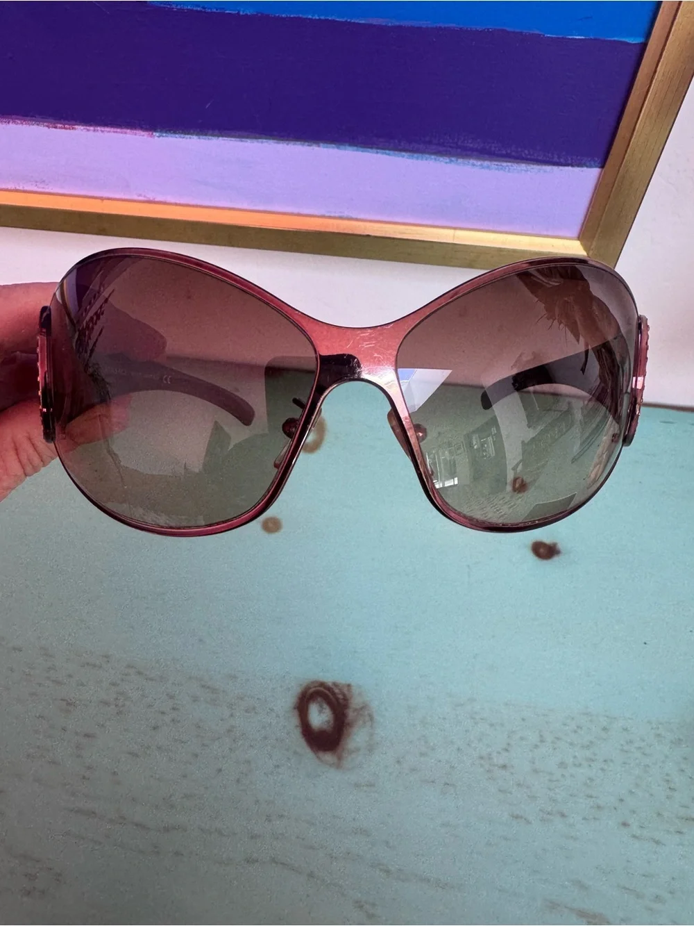 Vintage Versace Metallic Oversized Sunglasses with Brown Lenses